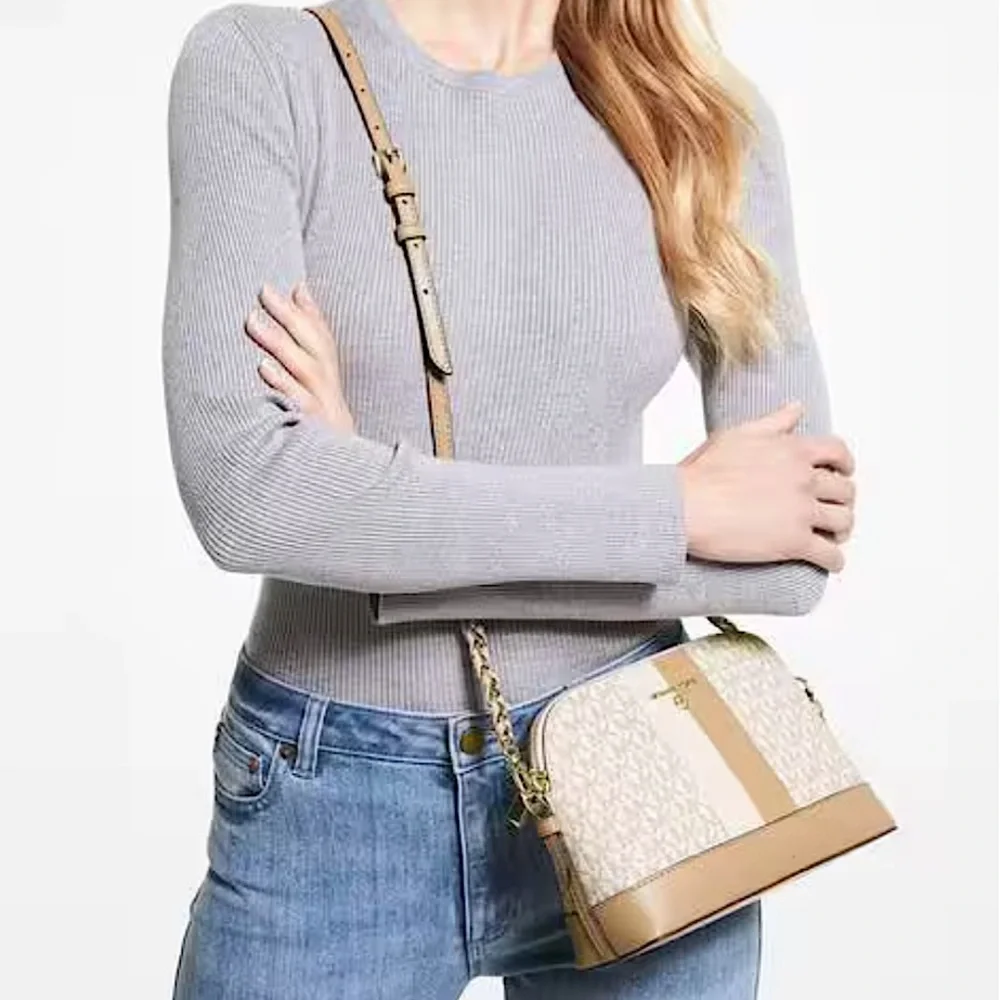 MICHAEL KORS Logo Stripe Dome Crossbody Bag Buttermilk Multi